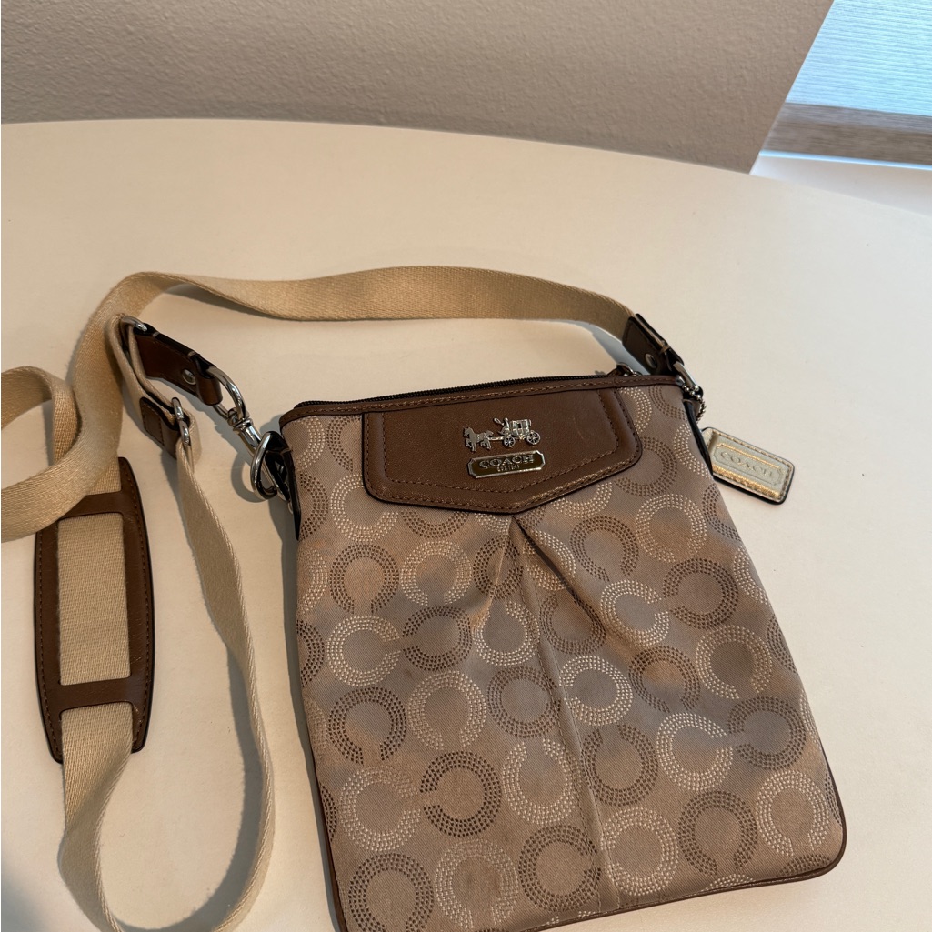 Coach Brown And Tan Crossbody Bag With Signature Monogram